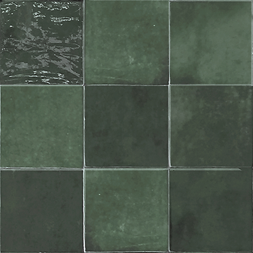 Azulejos cuadrados verde oscuro pequeño formato para baños y cocinas