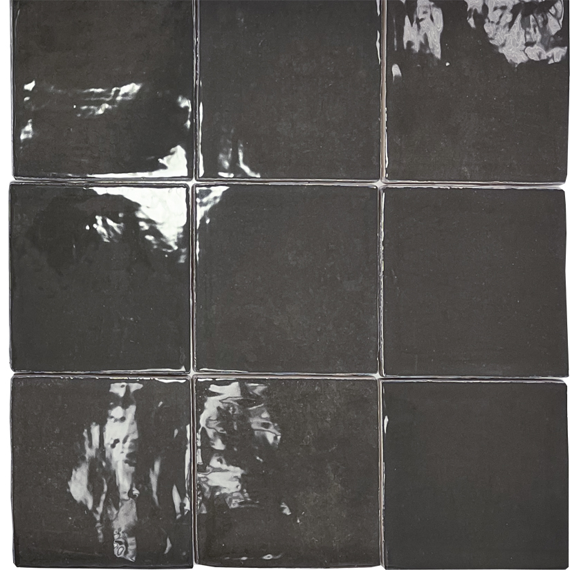 Charcoal square wall tiles, 13x13 cm, zellige effect