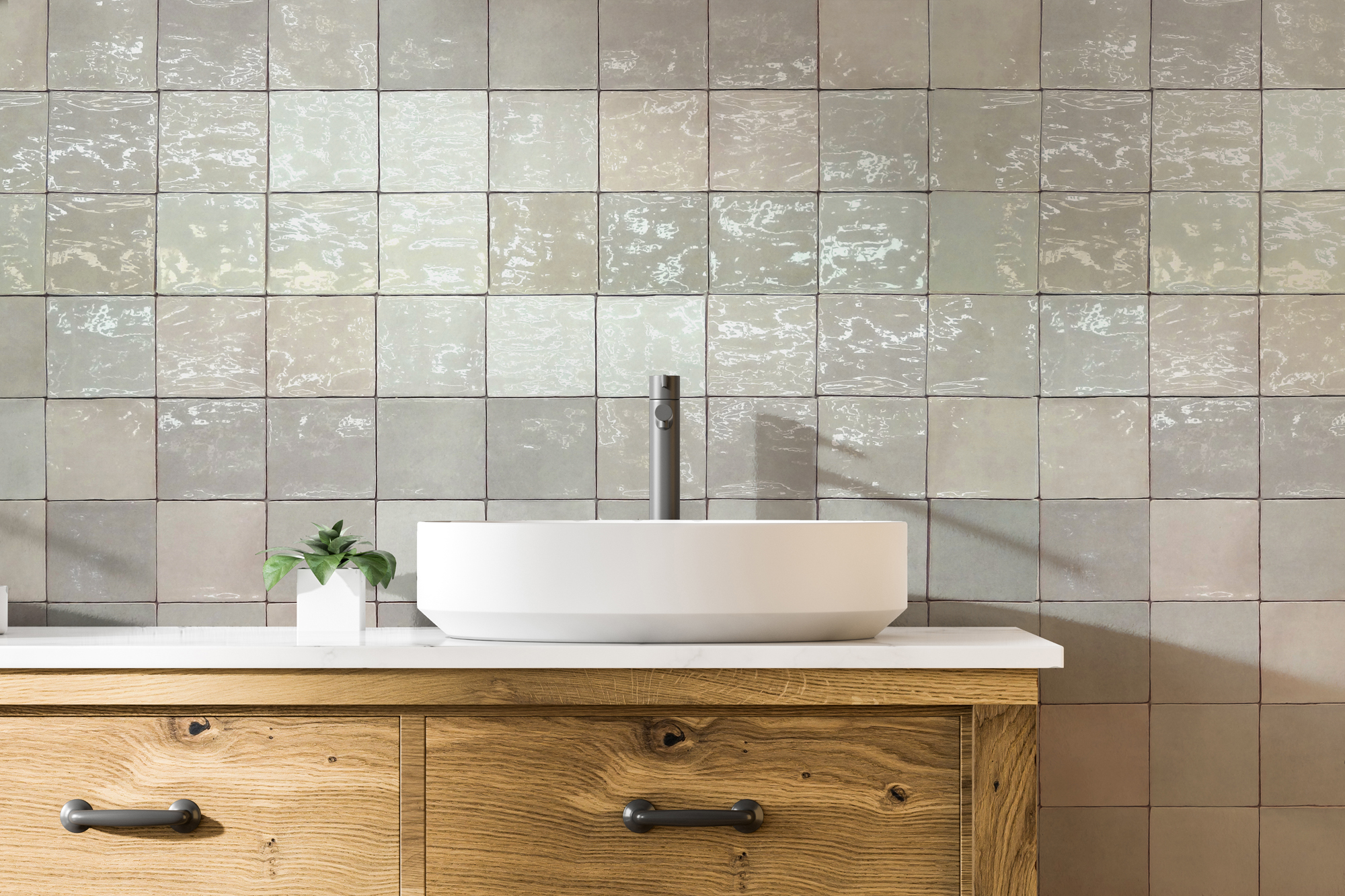 Azulejo cerámico formato cuadrado con efecto Zellige y acabado brillo