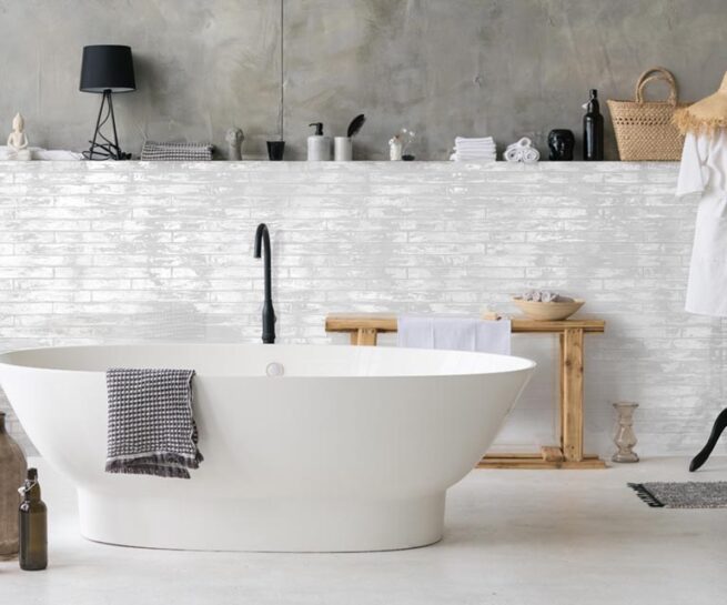 Azulejos cerámicos formato rectangular blanco brillo