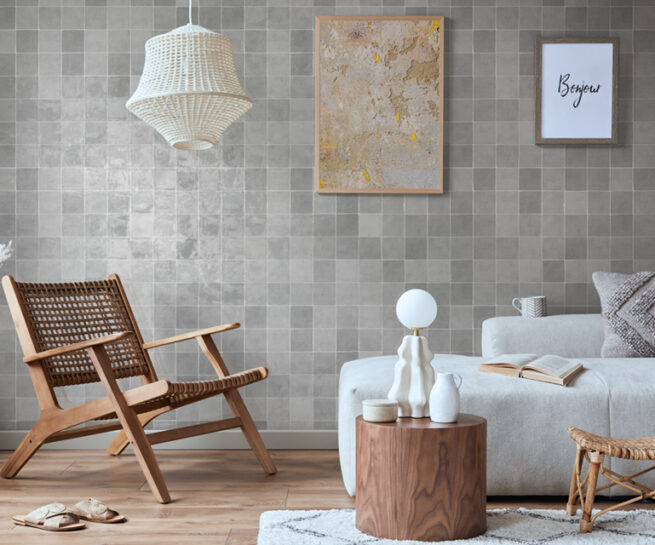 Azulejo formato cuadrado Brillo Efecto zellige Gris