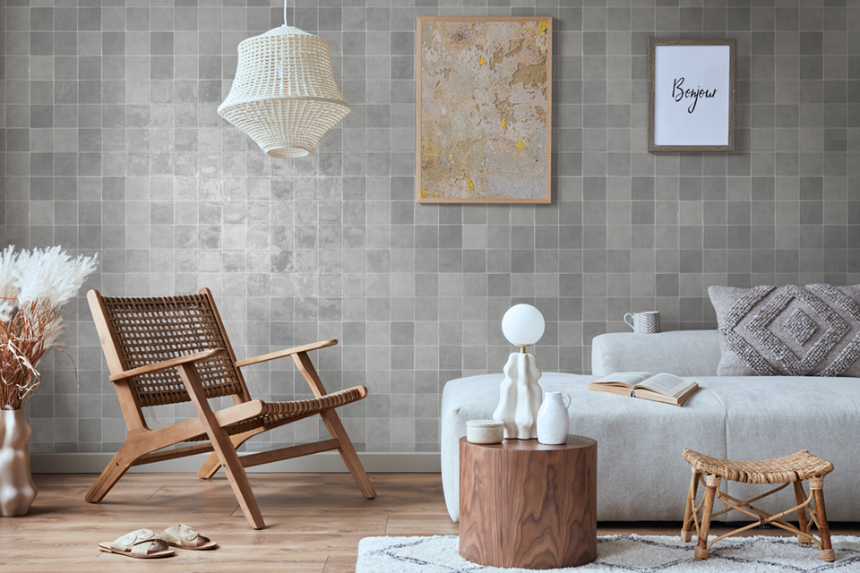 Azulejo formato cuadrado Brillo Efecto zellige Gris