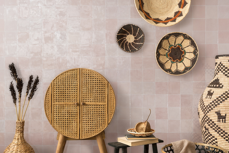 Azulejo formato pequeño cuadrado Efecto Zellige 10x10 cm Rosa