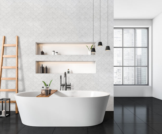 Revestimiento cerámico escama de pez Blanco mate