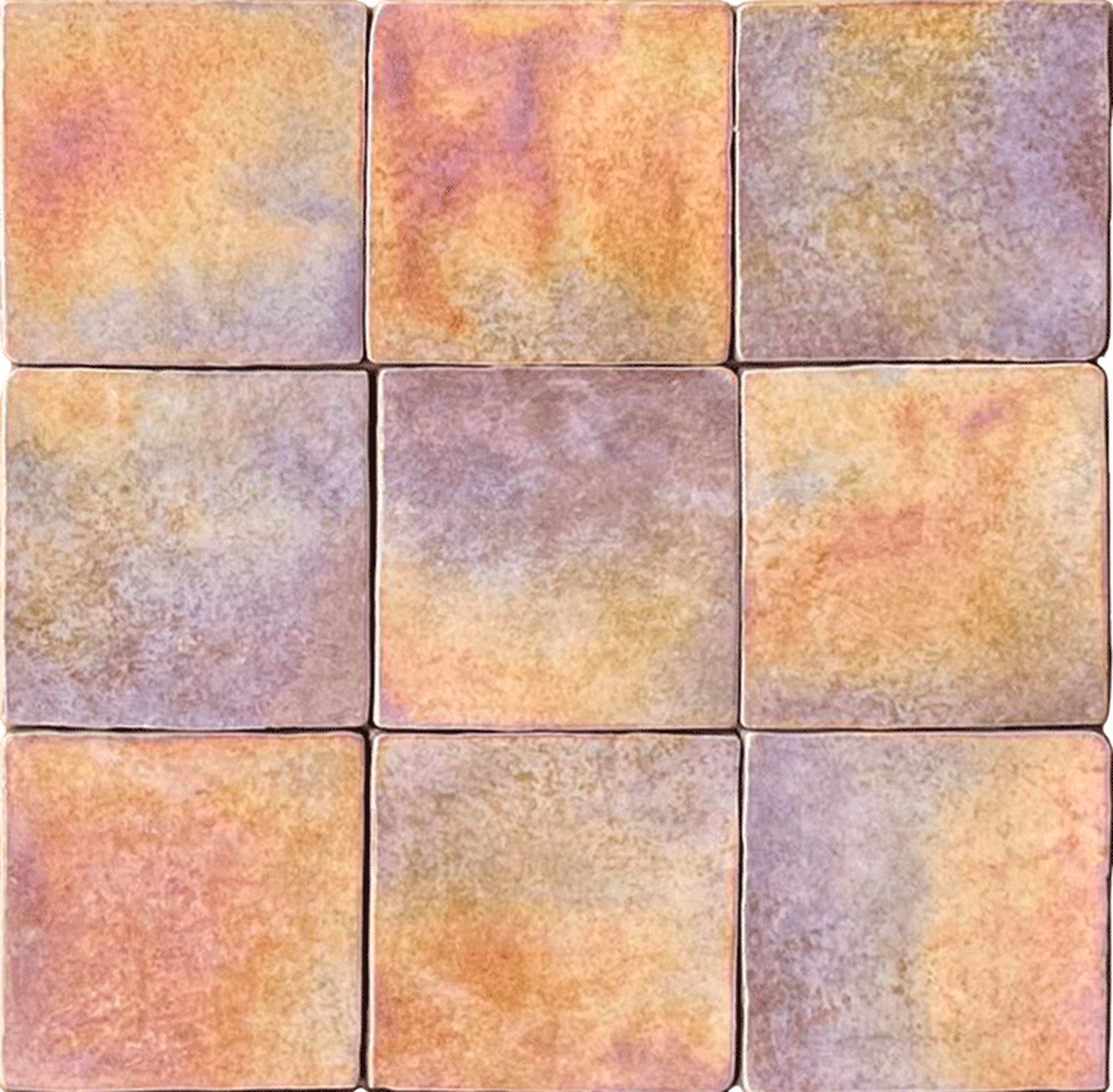 Pink square wall tiles with iridescent effect. White body