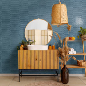 Ambiente azulejos en formato losangas, color turquesa